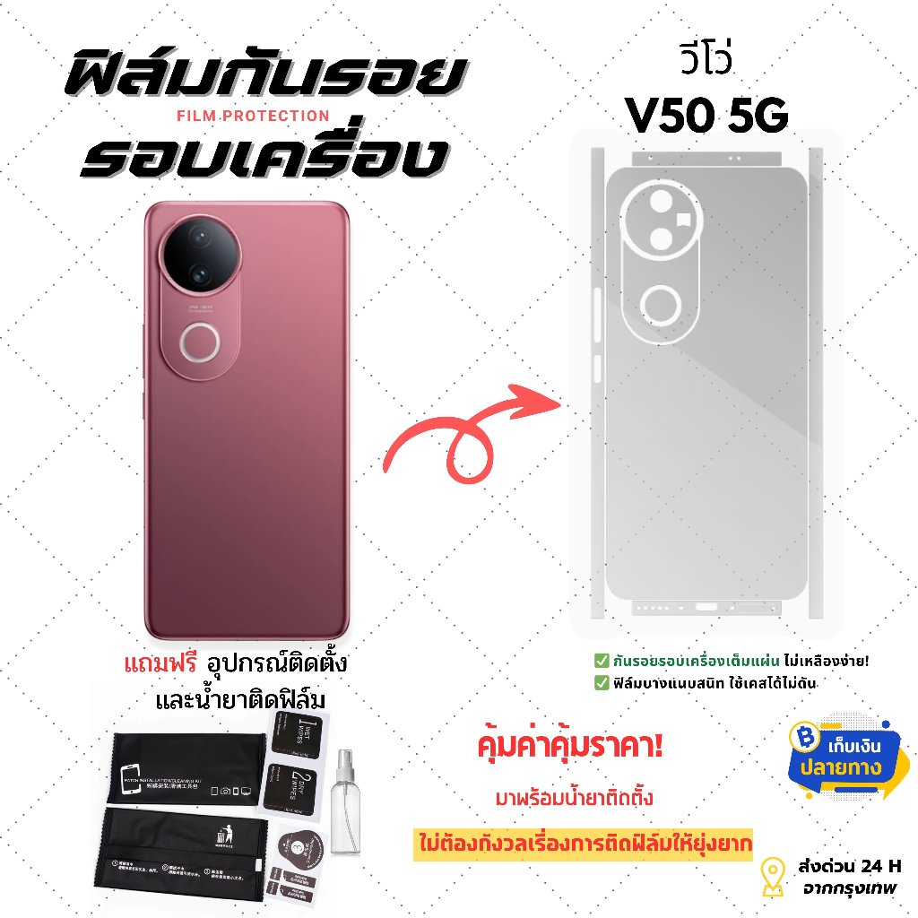 ฟิล์มกันรอยสำหรับโทรศัพท์ Vivo V50 5G | ปกป้องรอบเครื่อง ตัดตรงรุ่น ติดแน่นไม่โป่ง