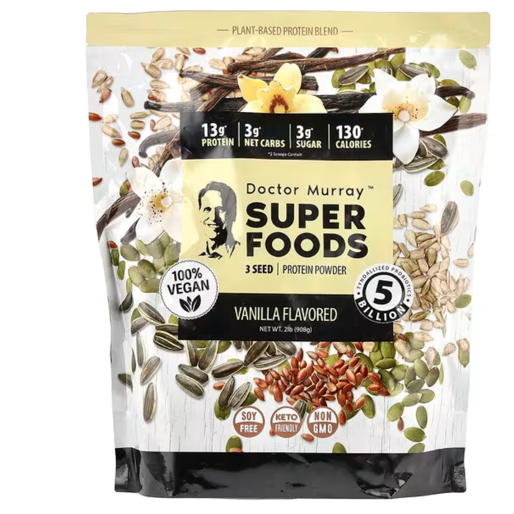 Dr. Murray's, Super Foods, 3 Seed Protein Powder, Pumpkin + Flax + Sunflower, Vanilla, 2 lb (908 g)