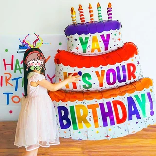 ส่งจากไทย ลูกโป่งฟอยล์เค้กวันเกิด ลูกโป่งวันเกิด ลูกโป่งฟอยล์ ใช้ประดับตกแต่งจัดงานปาร์ตี้