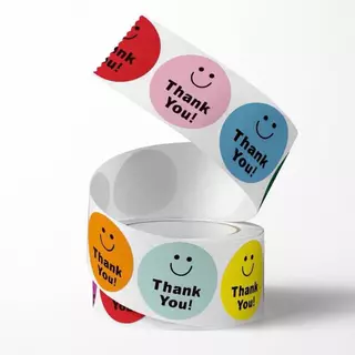 สติกเกอร์รูปยิ้มหลายสี สติกเกอร์ Thank you มินิมอล 1 ม้วน 500 ดวง พร้อมส่ง สติกเกอร์ ติดเเก้วน้ำ