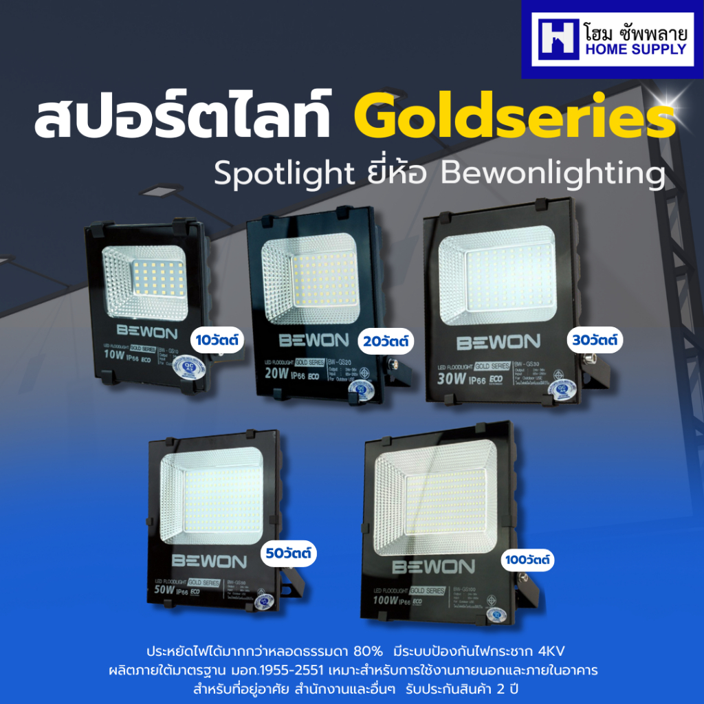 Bewon สปอร์ตไลท์ LED รุ่น Goldseries ไฟส่องป้าย Floodlight LED ฟลัดไลท์แอลอีดี(10W/20W/30W/50W/100W)