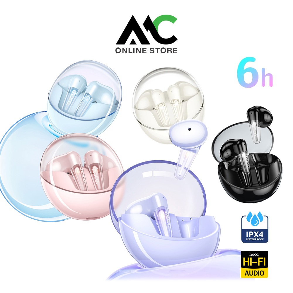 HOCO EW202 หูฟังบลูทูธไร้สาย BT5.4 คริสตัล แบตอึด 6 ชม. ระบบสัมผัส เสียง Hi-Fi เบสแน่น กันน้ำ iPX4