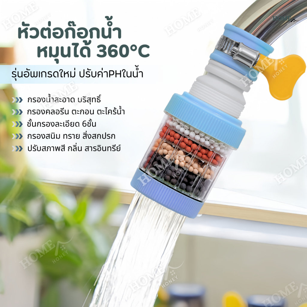 หัวต่อก๊อกกรองน้ำ(รุ่นอัพเกรด)หมุนได้ 360°Cชั้นกรอง 6ชั้น กันน้ำกระเด็น หัวกรองก๊อกน้ำ  ที่กรองน้ำ  หัวกรองน้ำ