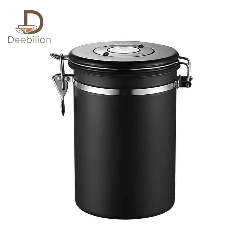 กล่องเก็บเมล็ดกาแฟ กระปุกสแตนเลส Coffee Container Bean ที่ใส่กาแฟ แถมฟรีช้อนตักกาแฟ ตั้งวันที่บนฝาปิดได้ Deebillion