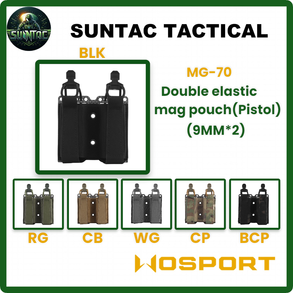 Wosport ซองแม็ก| Double elastic mag pouch（Pistol）(9MM*2) | MG-70