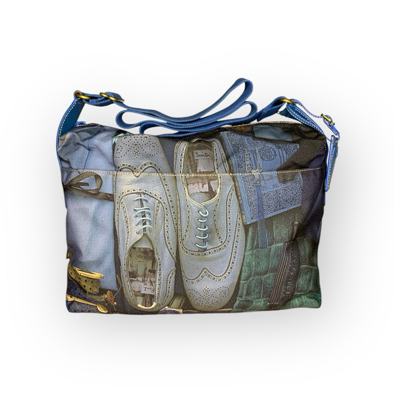 Paul Smith Canvas Crossbody Bag Print Shoes Blue ของแท้ 💯 มือสอง