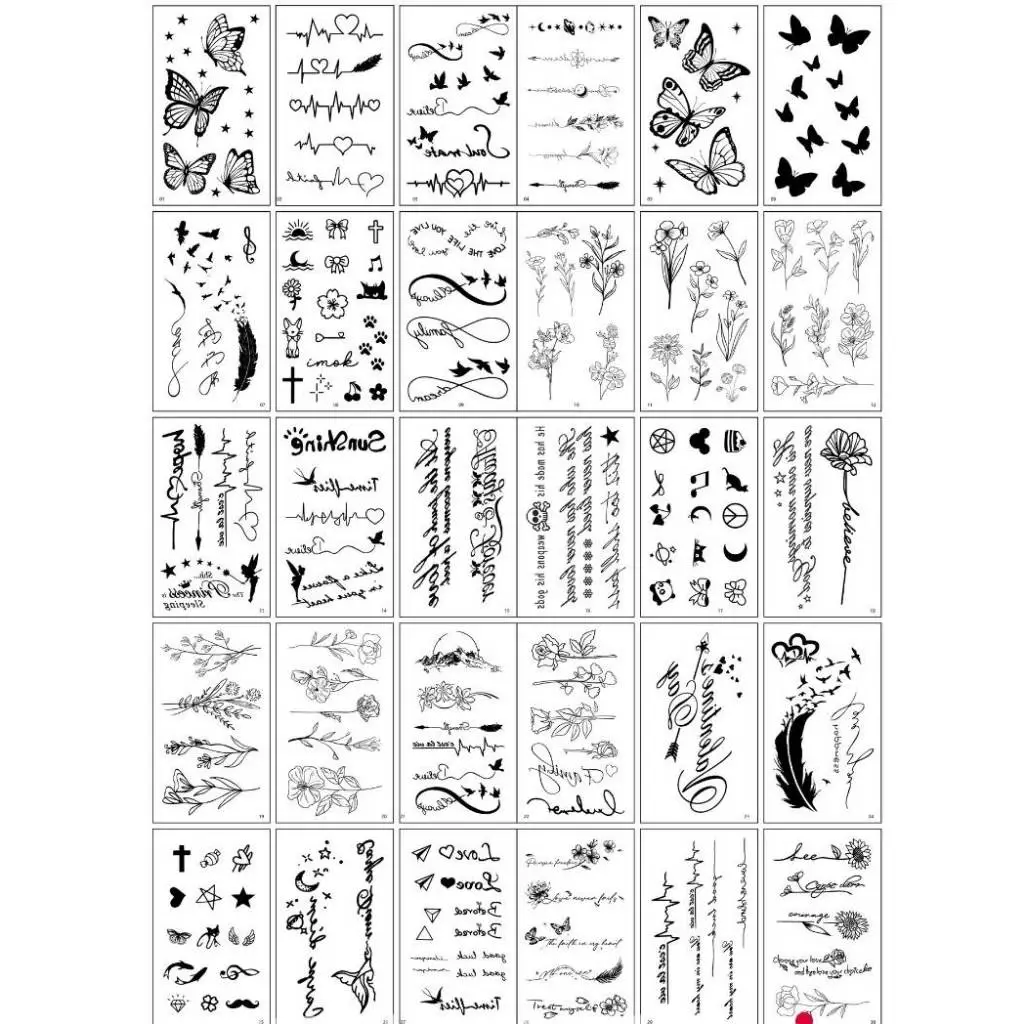 แทททู (รวมลาย) ใช้น้ำสำหรับติดบนผิว ขนาด6*10ซม 1ชุดมี30แผ่น