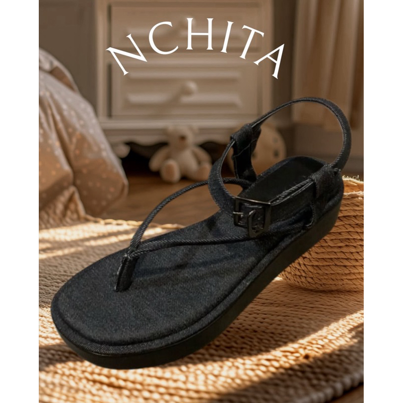 ส่งต่อ รองเท้า NCHITA สียีนส์ดำ หนา 1.5 นิ้ว