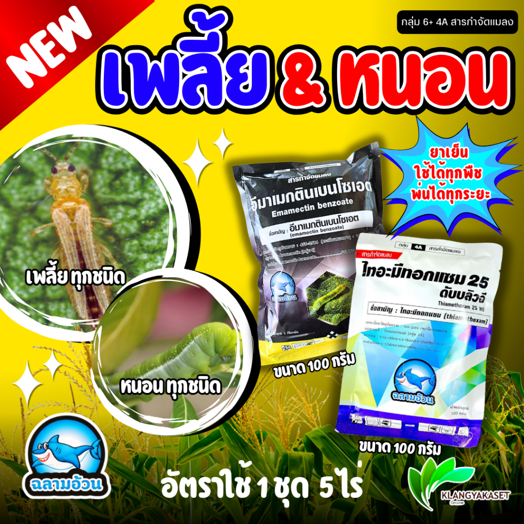ชุด ไทอะ + อีมา 100 กรัม ไทอะมีทอกแซม บวก อีมาเมกติน  เพลี้ย หนอน เพลี้ยไฟ หนอนเจาะ หนอนใบขาว หนอนกัดใบ เพลี้ยอ่