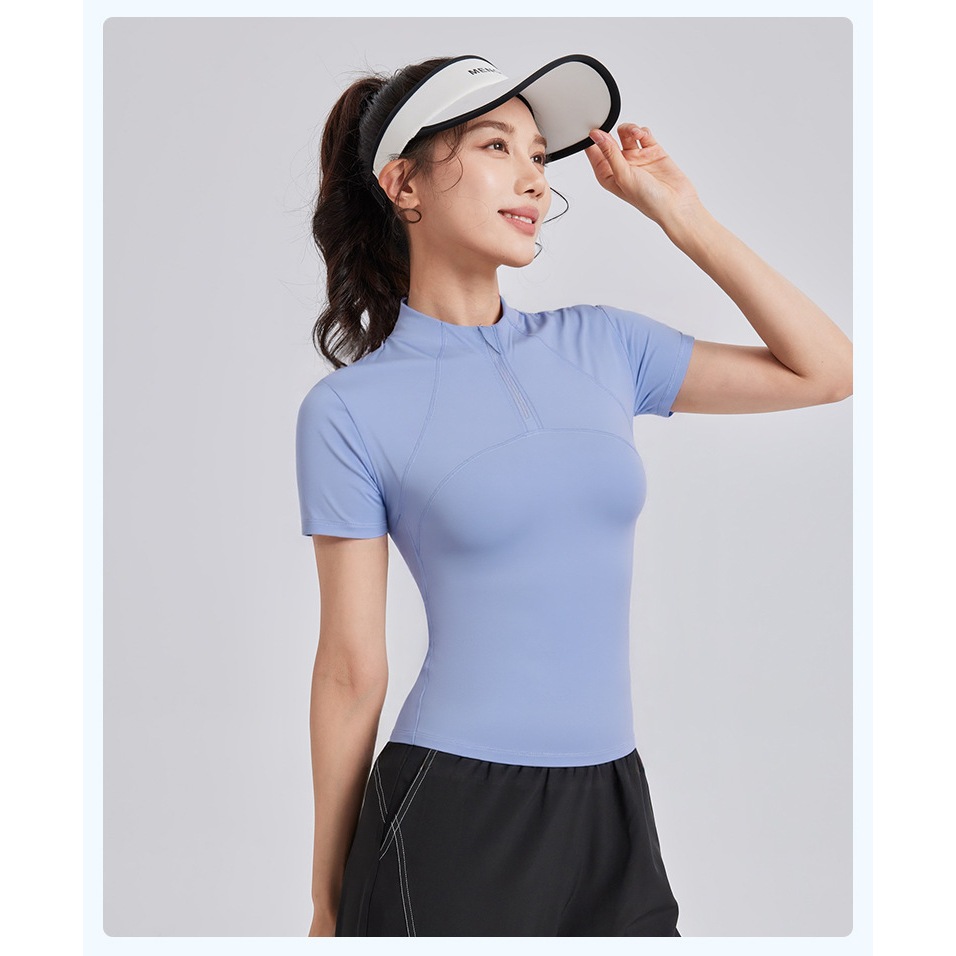 ArayaLady เสื้อกีฬาแขนสั้น เสื้อออกกำลังกายผู้หญิงทรงเข้ารูป แต่งซิปคอเสื้อ ทรงสวยใส่สบาย รุ่น AT-JYWD018 - รูปที่ 5