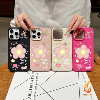 เคส iPhone 11 เคสหนังเนื้อนิ่มสีแคนดี้ TPU ดอกไม้ที่สวยงาม Compatible With iPhone15 Pro max 14 13 12 Pro
