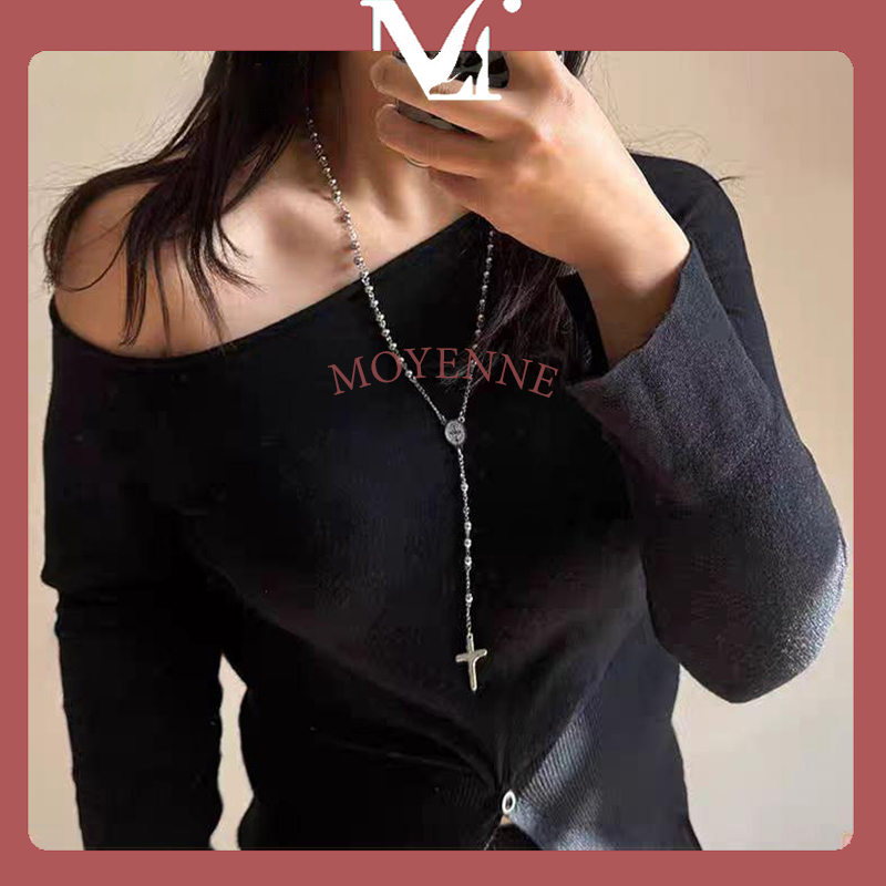 [จัดส่งในกทม] แฟชั่นเกาหลี MOYENNE  สร้อยคอลูกปัด จี้ไม้กางเขน คุณภาพสูง เครื่องประดับแฟชั่น 2024 NEW