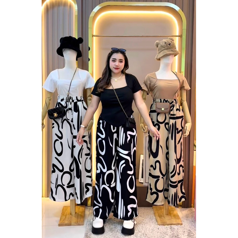 C38-S3S1🌹 ยกเซต คอเหลี่ยม+ กางเกงกราฟฟิก อก34-46 เอว28-40++