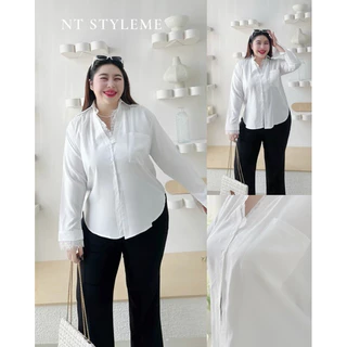 เสื้อเชิ้ตคอปกสาวอวบแต่งชายลูกไม้ เสื้อB+ สาวอวบ อก48-52“