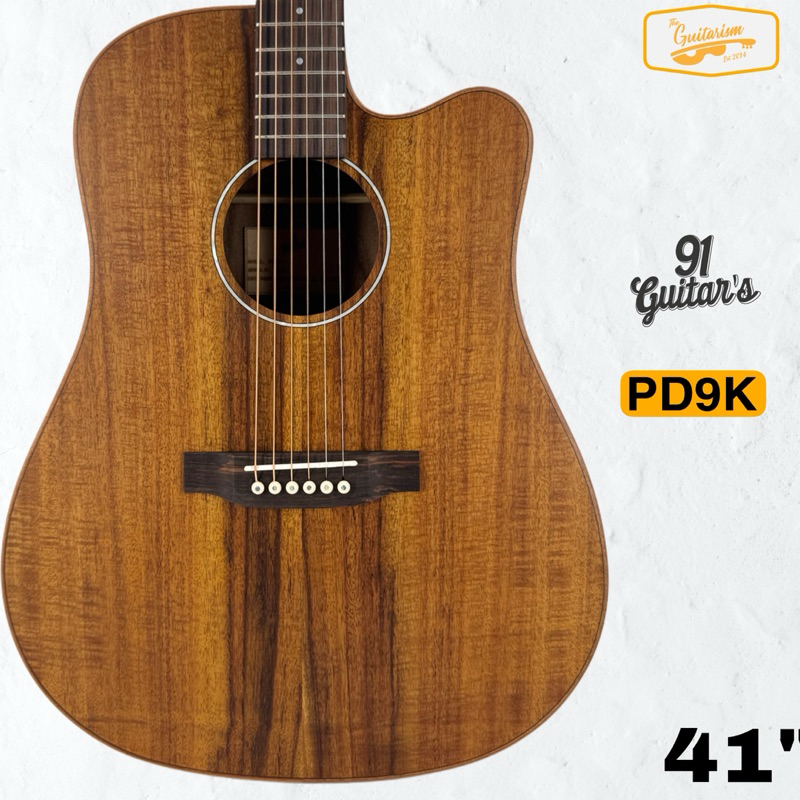 กีตาร์โปร่งไฟฟ้า 91 Guitar หน้าไม้เเท้ท๊อปโซลิด KOA งานคุณภาพ พร้อมชุดของเเถม