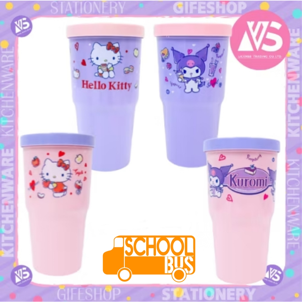 แก้วน้ำ พลาสติก ทรงเยติ Sanrio Hello Kitty Kuromi มีฝาปิด ลิขสิทธิ์แท้ 100% VS ซาริโอ คุโรมิ เฮลโล คิตตี้