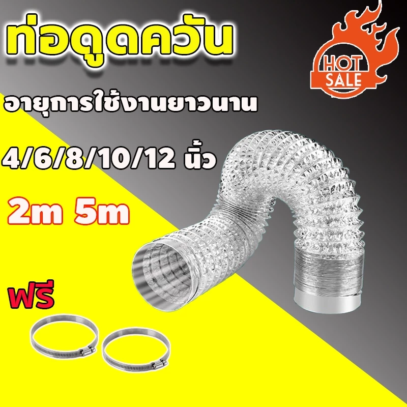 ท่ออลูมิเนียมฟอยล์ ท่อดูดควัน ท่อระบายอากาศ 4/6/8/10/12 นิ้ว 2/5M หนา 2ชั้น ท่อดูดควันในห้องครัว ทนทานต่อการใช้งาน 30 ป