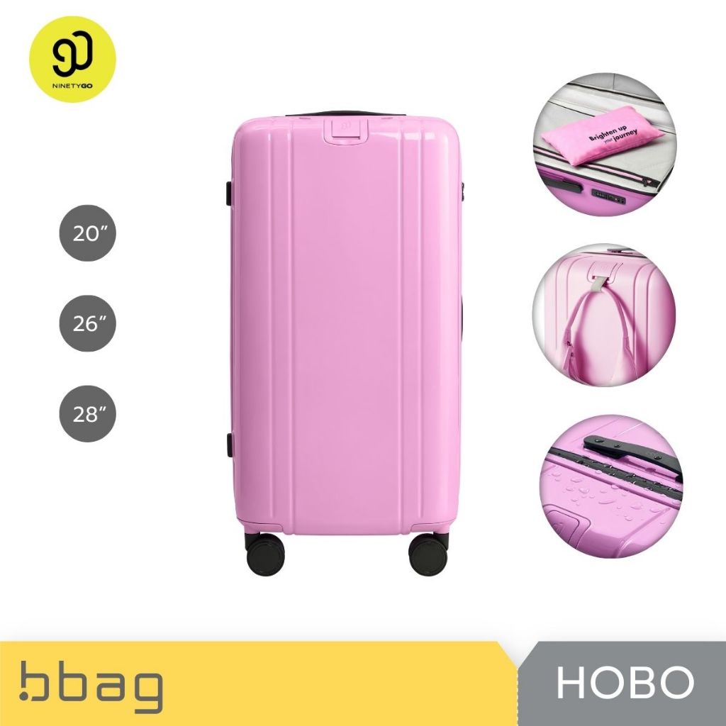 NinetyGo กระเป๋าเดินทาง 20/26/28 นิ้ว รุ่น Hobo Luggage PC 100% ล้อกันเสียง ซิปกันน้ำ ผิวเงา ทรง Tru