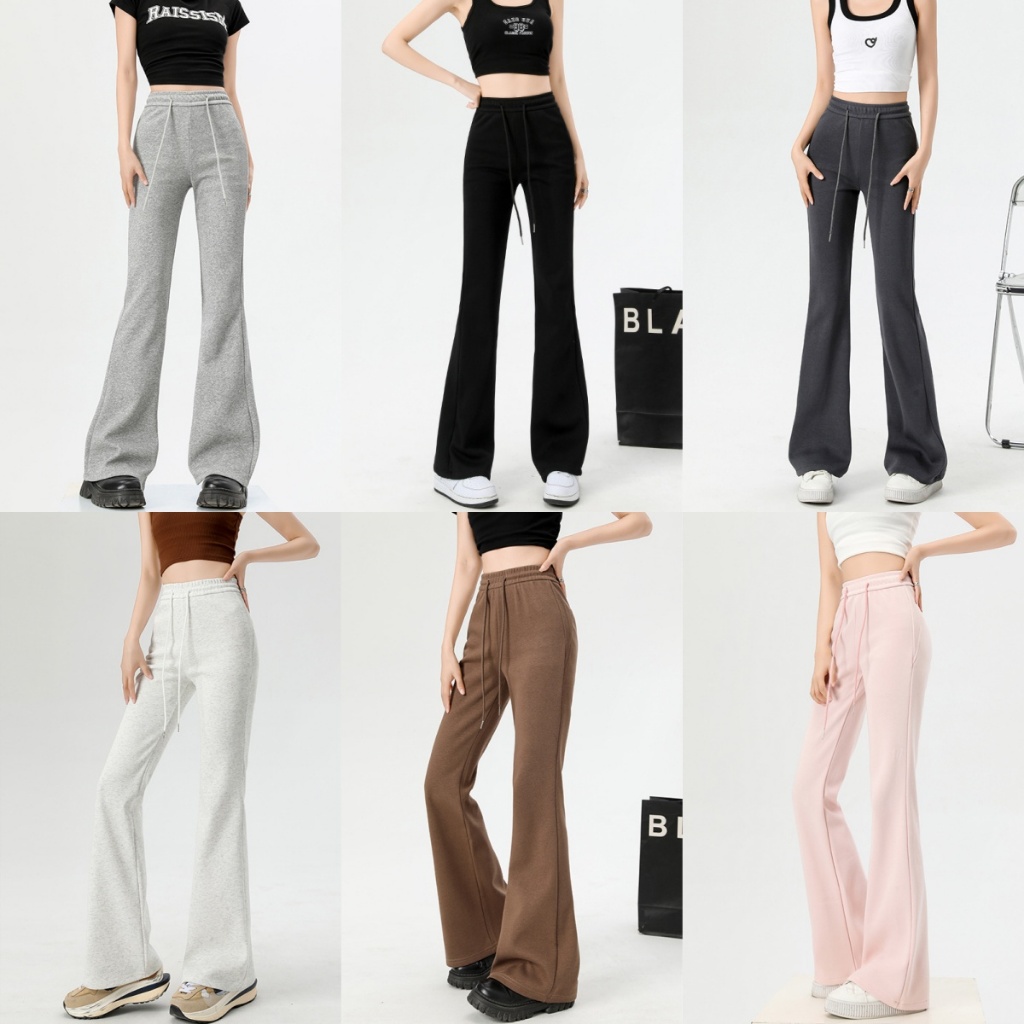 กางเกงขายาวผู้หญิง สไตล์อเมริกัน ทรงสลิมฟิต กางเกงเอวสูง ผ้าใส่สบาย มี 5 สีให้เลือก