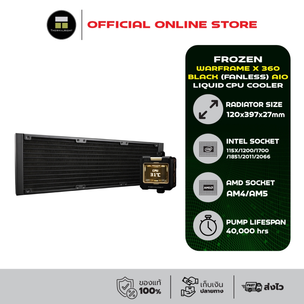 Thermalright FROZEN WARFRAME X 360 BLACK (FANLESS) AIO Liquid CPU Cooler (AM5/LGA1851 Ready)