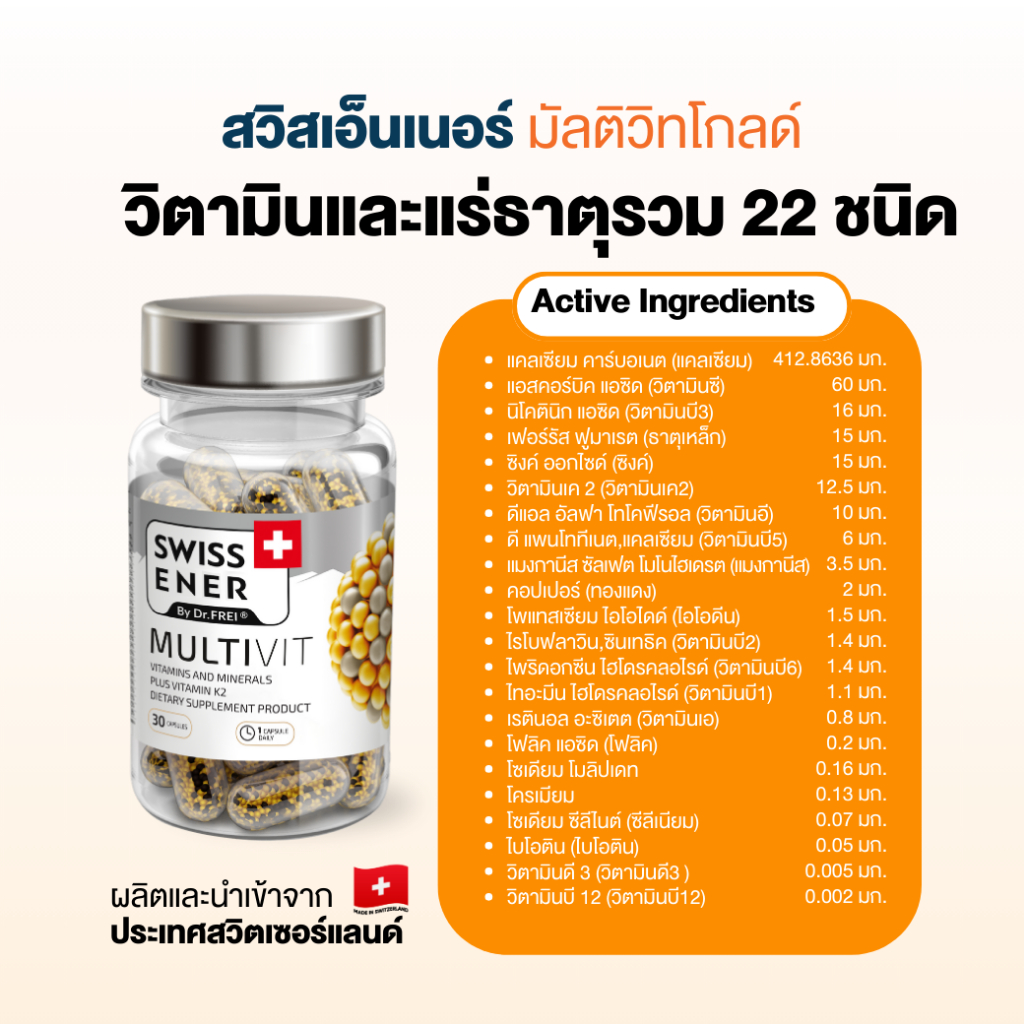 [2 แถม MG 1 ] Swiss Ener Multivit + K2 [สวิสเอนเนอร์ มัลติวิท ผสม วิตามินเค2] - รูปที่ 2