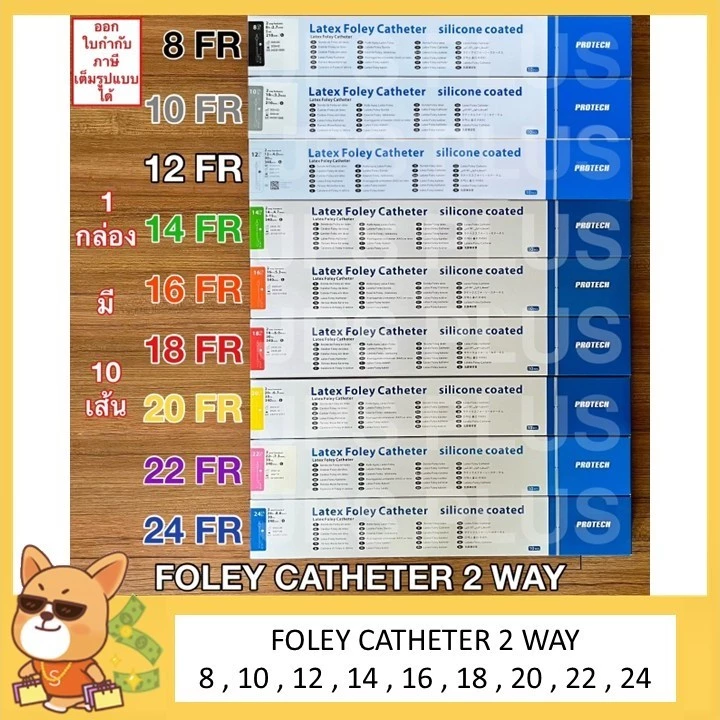 สายสวนปัสสาวะ 2 ทาง (1 กล่อง มี 10 เส้น) เบอร์ 8 , 10 , 12 , 14 , 16 , 18 , 20 , 22 , 24 Foley Catheter 2 way