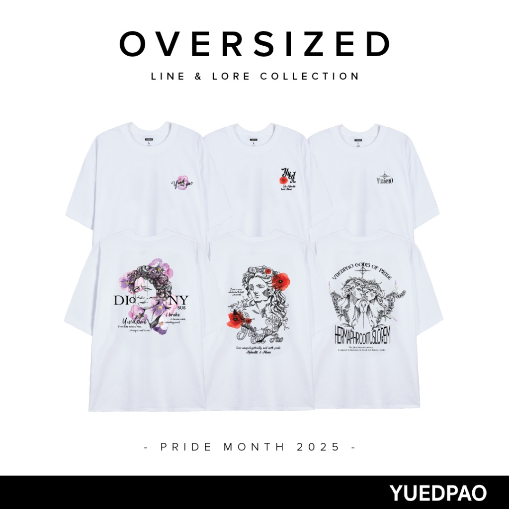 Yuedpao Line & Lore Collection ผ้าหนายับยากรีดง่าย เสื้อยืดทรงหลวม เสื้อยืดเปล่า