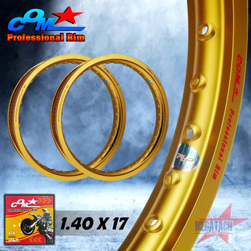 วงล้ออลูมิเนียม COM ล้อคอม 1.40 X 17 สีทอง ขอบเรียบ กล่องเหลือง คอมโปร COM PROFESSINAL RIM ขนาด 1.40 ล้อขอบ17 ของแท้100%