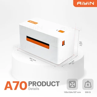AiYin A70 เครื่องพิมพ์ใบปะหน้า เครื่องพิมพ์ความร้อน บาร์โค้ด 76x130 USB/BT Thermal Label Printer