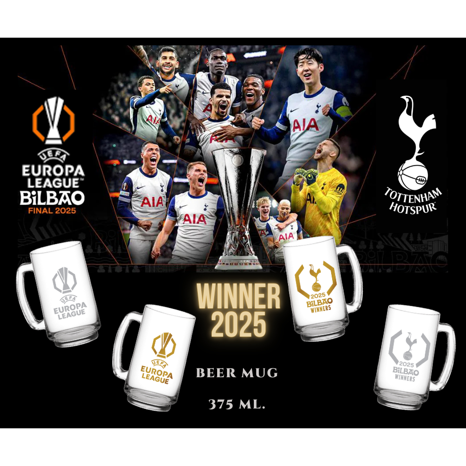 แก้วเบียร์ UEFA EUROPA LEAGUE 2025 | Tottenham Hotspur | Fanmade | Ocean Glass (357ml)