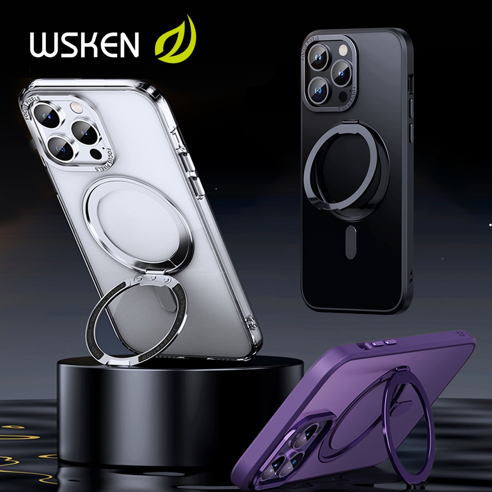 Wsken เคสโทรศัพท์มือถือแบบแม่เหล็กตั้งได้สีด ําสําหรับ 15 Pro 15 Pro Max