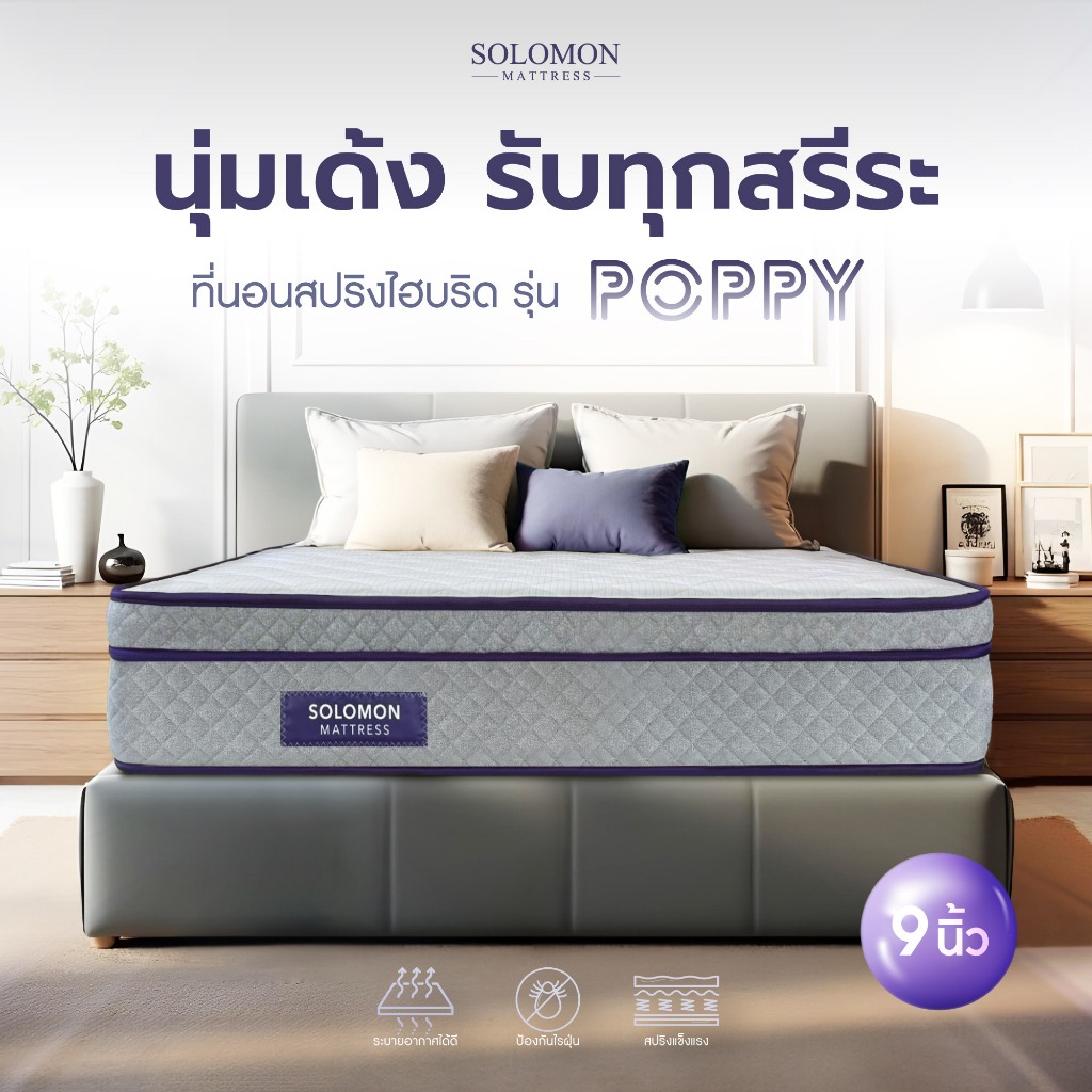 SOLOMON ที่นอนสปริงไฮบริด หนา 9 นิ้ว รุ่น POPPY