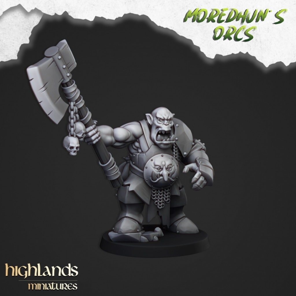 Borgok Skullcrusher - Moredhun's Orcs - Humanoid Orc / 32mm scale 3D printed miniature HLM