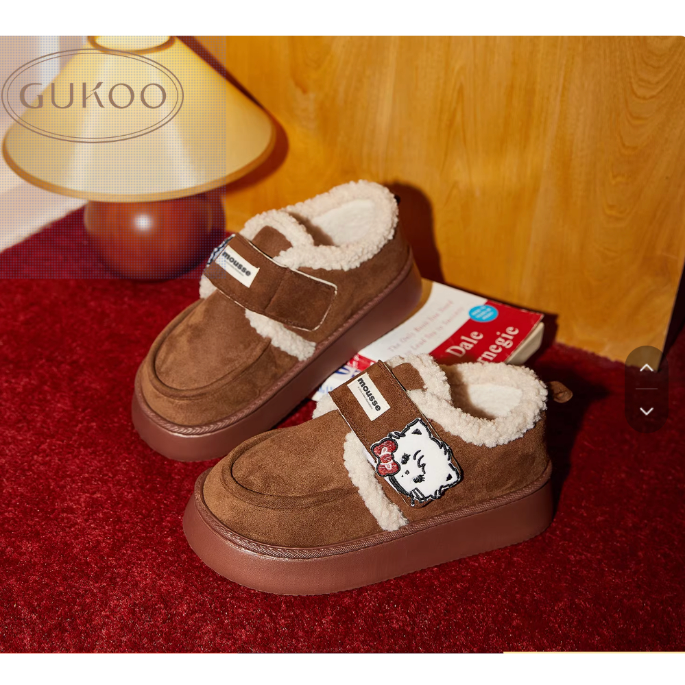 🌰🥜ของแท้100% รองเท้าแตะผ้าฝ้าย Gukoo/Guoke  รองเท้าแตะผ้าฝ้ายกำมะหยี่อบอุ่นสำหรับผู้หญิง🌰🥜