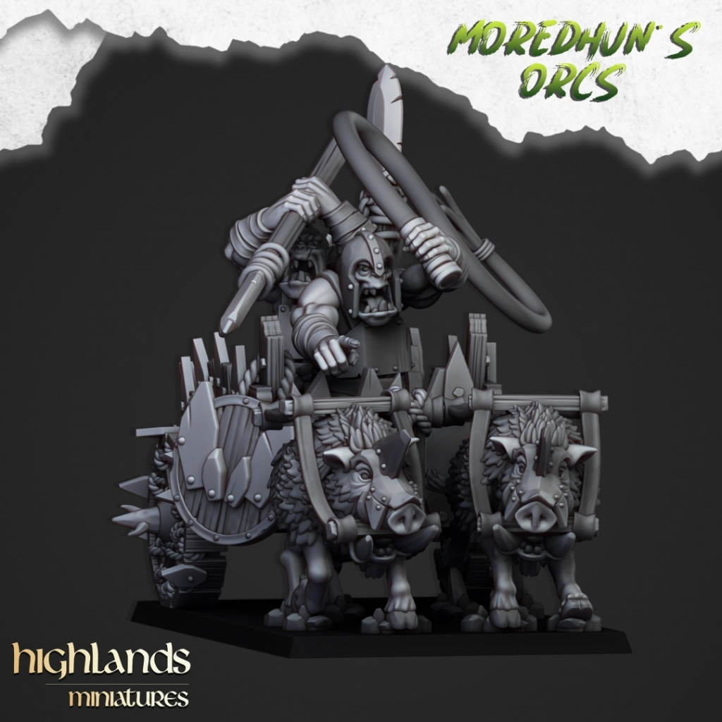 Orc Boar Chariot - Moredhun's Orcs - Humanoid Orc Beast Boar / 32mm scale 3D printed miniature HLM