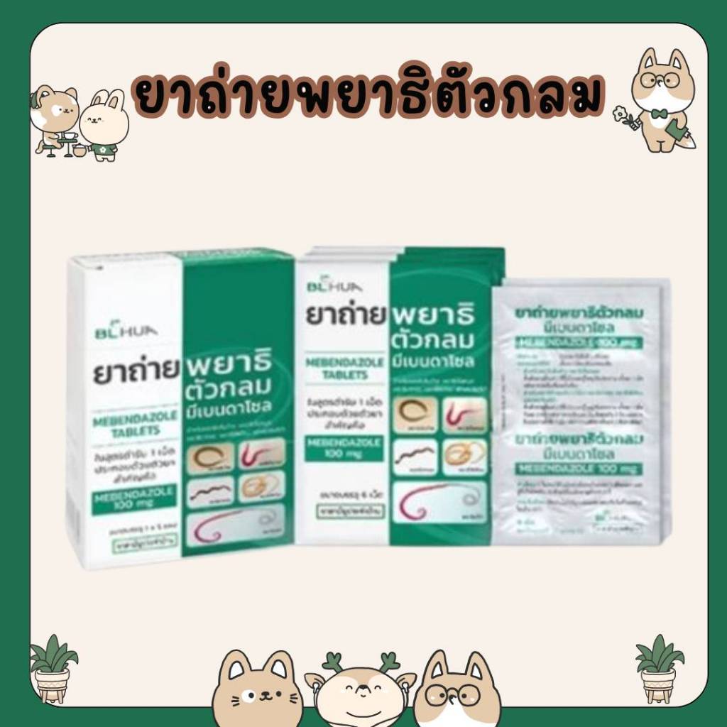 &[ยาสามัญประจำบ้าน] ยาถ่ายพยาธิ มีเบนดาโซล (แผงละ 6 เม็ด) Mebendazole