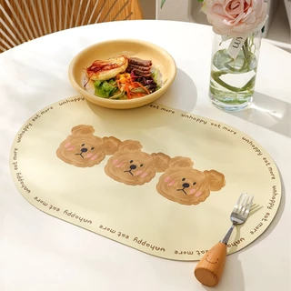 ลายหมีสุดน่ารัก แผ่นรองจาน แผ่นรองจานหนังPU แผ่นรองแก้ว แผ่นรองจานกันลื่นBear dry mat กันร้อน กันกระเด็นได้ดี