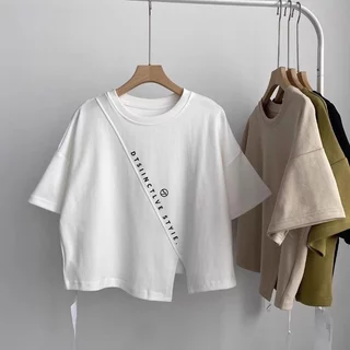 เสื้อครอปสาวอวบน่ารัก oversize เสื้อผ้าคนอ้วนไซส์ใหญ่ เสื้อยืดแขนสั้นแบบหลวมผู้หญิงแฟชั่นมาใหม่สวยๆ สกรีนลายวินเทจ ลำลอง