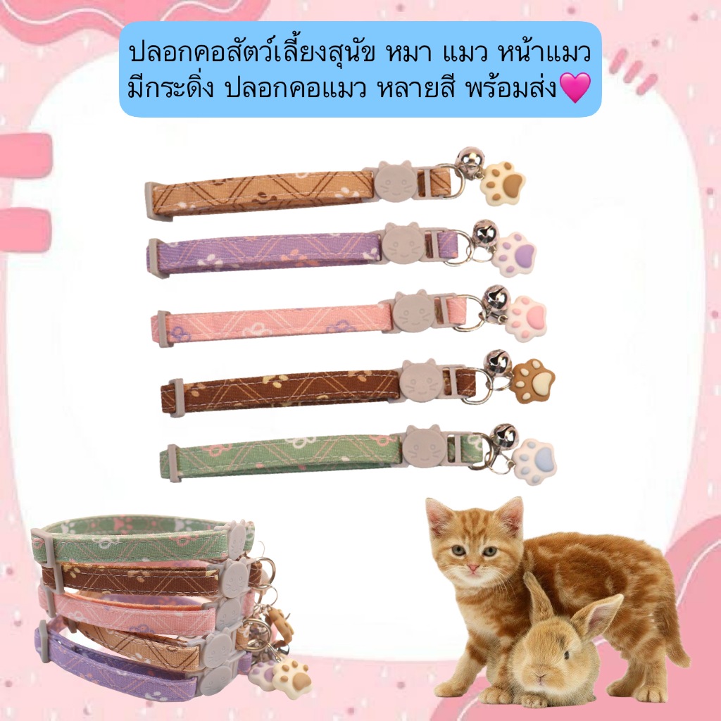 AL-549 ปลอกคอสัตว์เลี้ยงสุนัข หมา แมว หน้าแมว มีกระดิ่ง ปลอกคอแมว หลายสี พร้อมส่ง