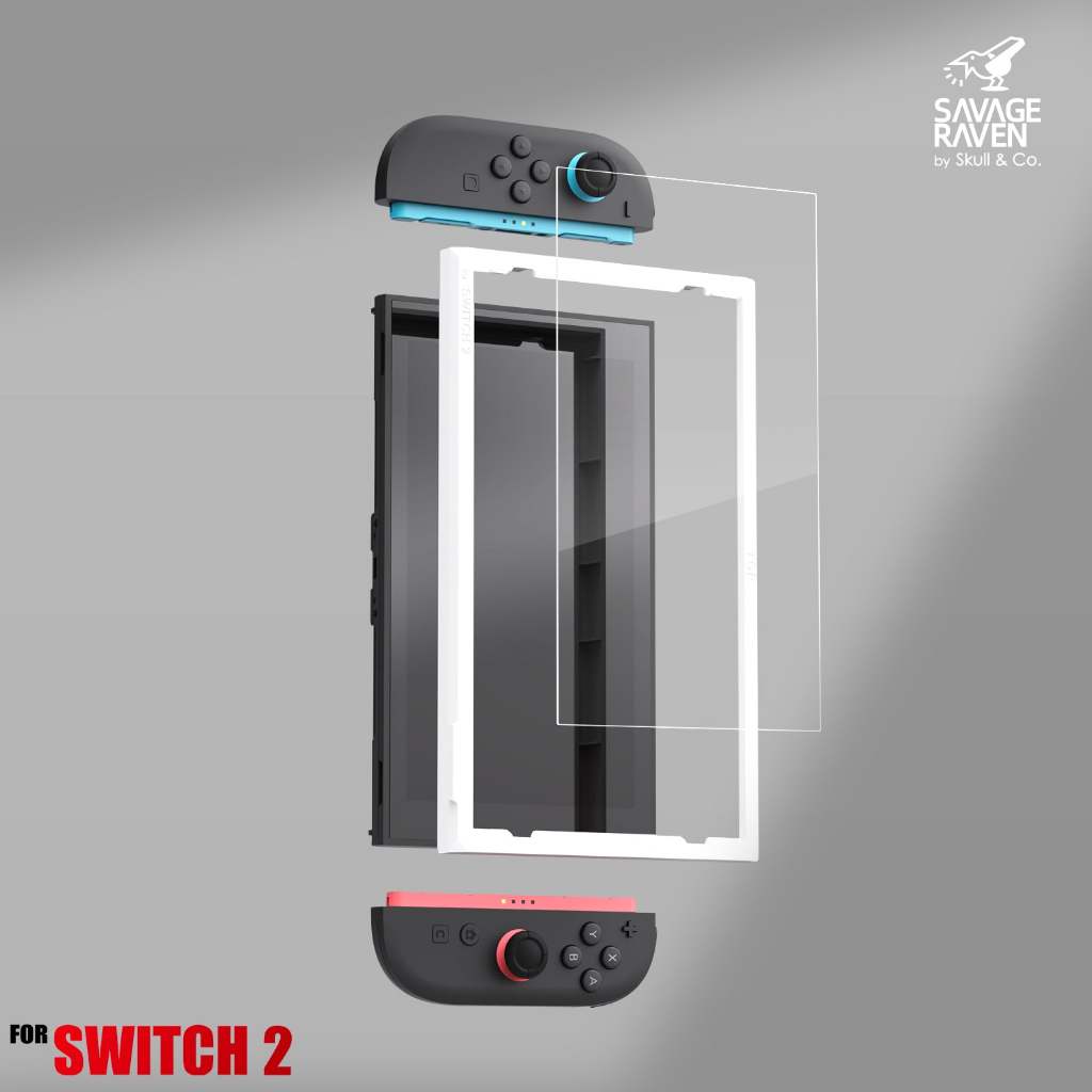 Savage Raven by Skull & Co. Tempered Glass Screen with Frame for Switch 2（2 Pack) (รุ่นปี 2025)