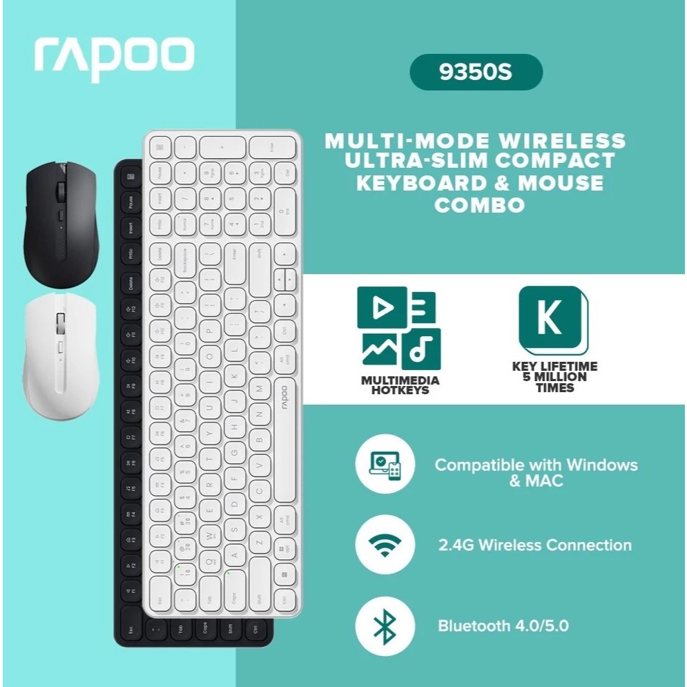 RAPOO E9550L CHARGING MULTI-MODE WIRELESS KEYBOARD คีย์บอร์ดไร้สาย คีย์ TH/ENG แบตเตอรี่แบบชาร์จได้