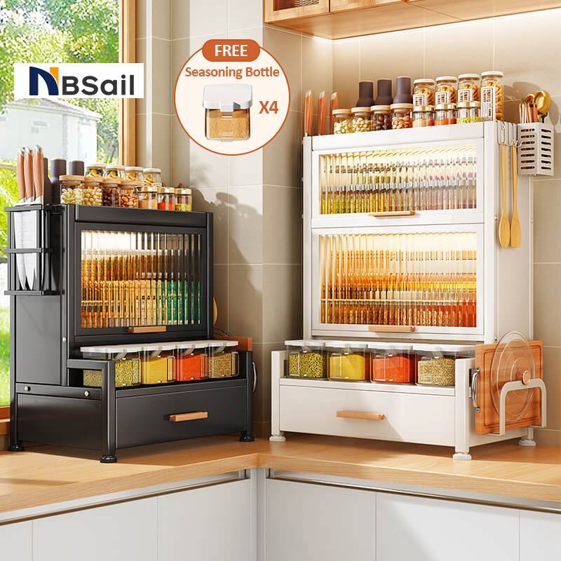 NBsail ชั้นวางเครื่องปรุง 2/3ชั้น สีขาว/ดำ ที่วางแก้วน้ำ ขวดน้ำมัน ชั้นวางของในครัว