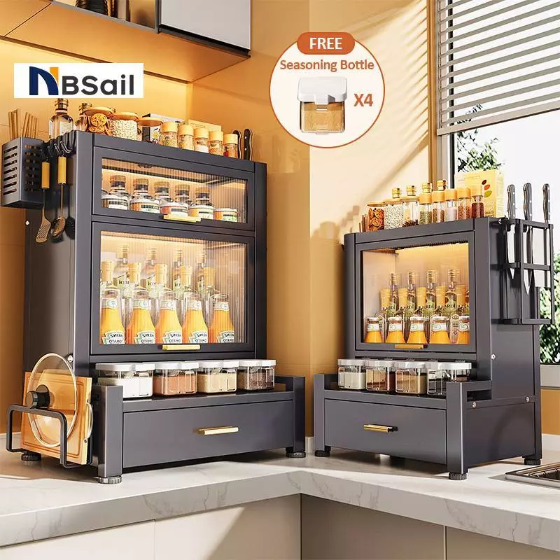 NBSail 2/3ชั้น ชั้นวางเครื่องปรุงในครัว อุปกรณ์ที่มีหลายช่อง สแตนเลส ที่วางเครื่องปรุง ชั้นวางขวดซอส ชั้นเก็บเครื่องปรุง