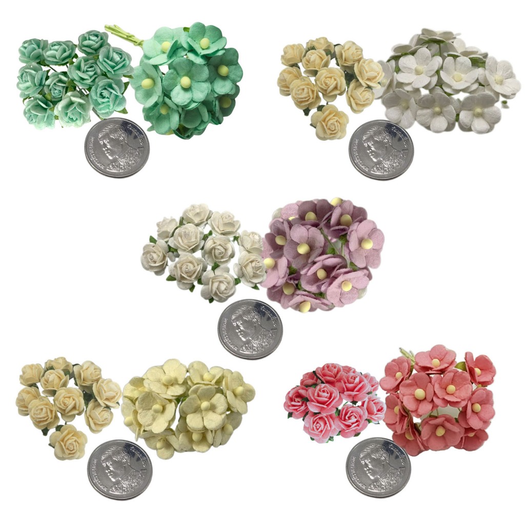 เซ็ท DIY รวม 2 ดีไซน์ 2 ขนาด เล็กจิ๋ว กุหลาบดอกไม้กระดาษสา งานประดิษฐ์ งานแต่ง Mulberry Paper Flowers - Set F1 Mixed
