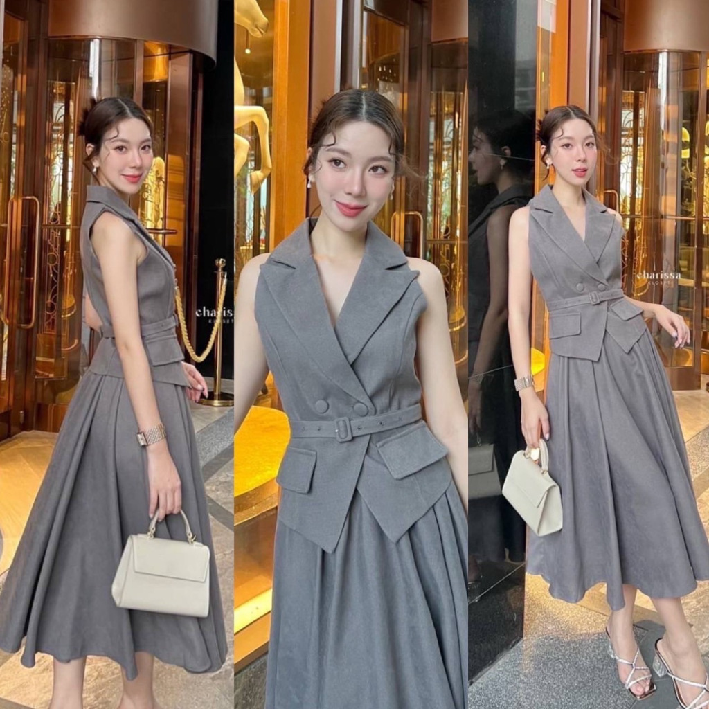 CRS004 CHARISSA KLOSET เซตเสื้อแขนกุดทรง + กระโปรงทรงยาว [2PM]