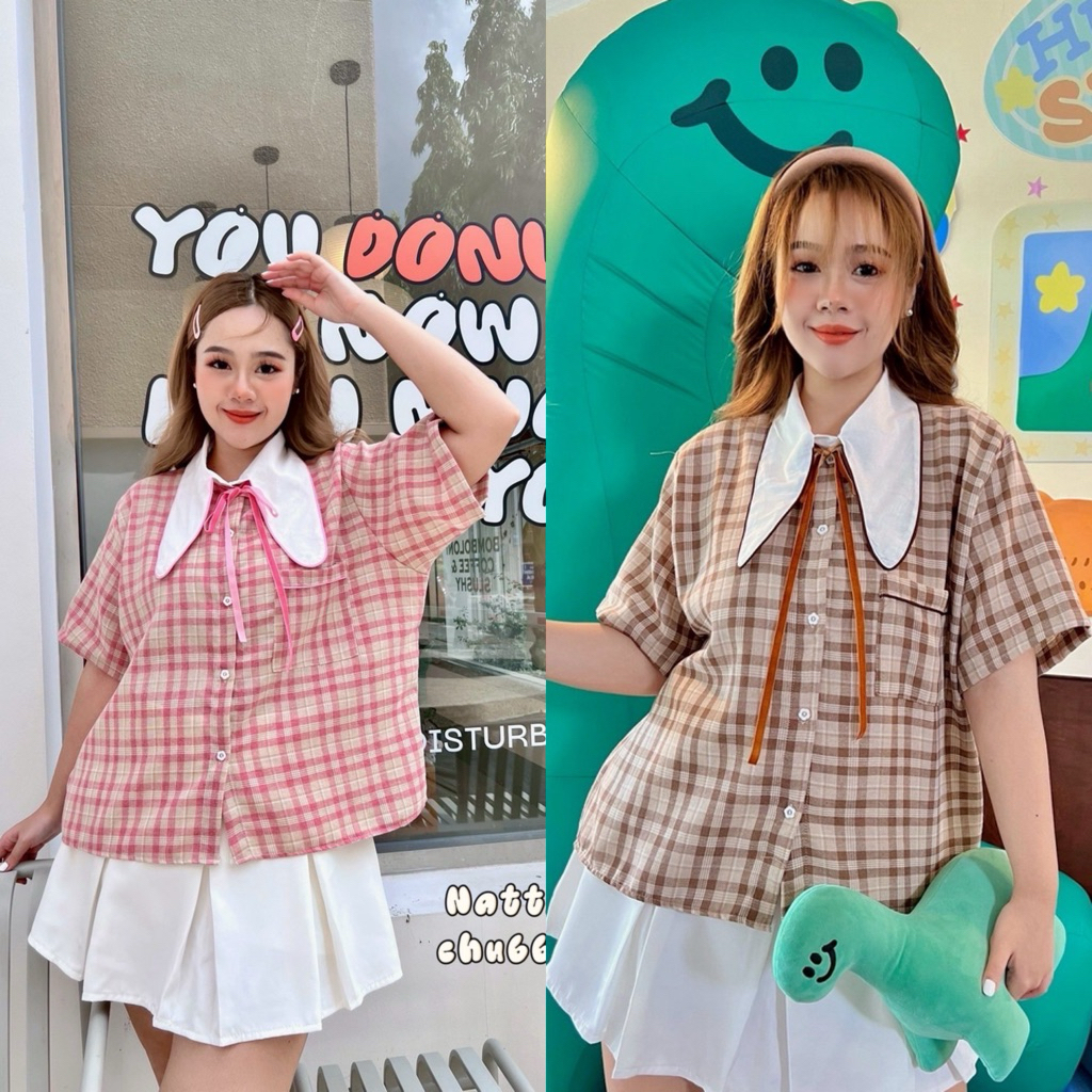 Jira chubby🍒 เสื้อครอปเชิ้ต คอปกหูกระต่าย (Plussize)