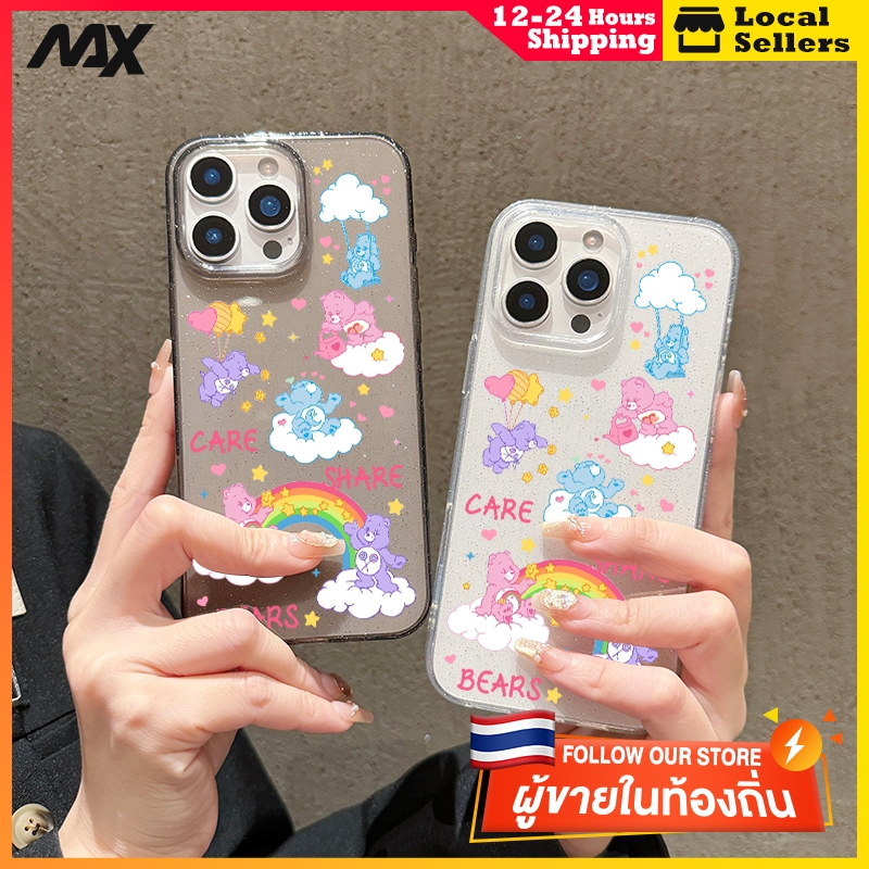 ผงเพชรแผ่นโปร่งใส เทรนด์แฟชั่น หมีที่มีสีสัน for 11 12 13 15 14plus 15 pro max XR 12 13pro 14 7P 8P XS 14Pro 11pro