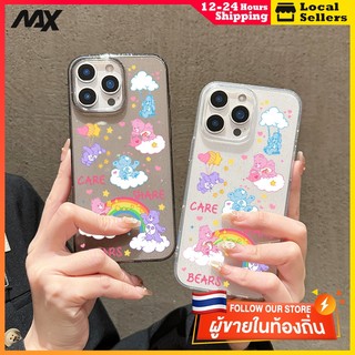 ผงเพชรแผ่นโปร่งใส เทรนด์แฟชั่น หมีที่มีสีสัน for 11 12 13 15 14plus 15 pro max XR 12 13pro 14 7P 8P XS 14Pro 11pro