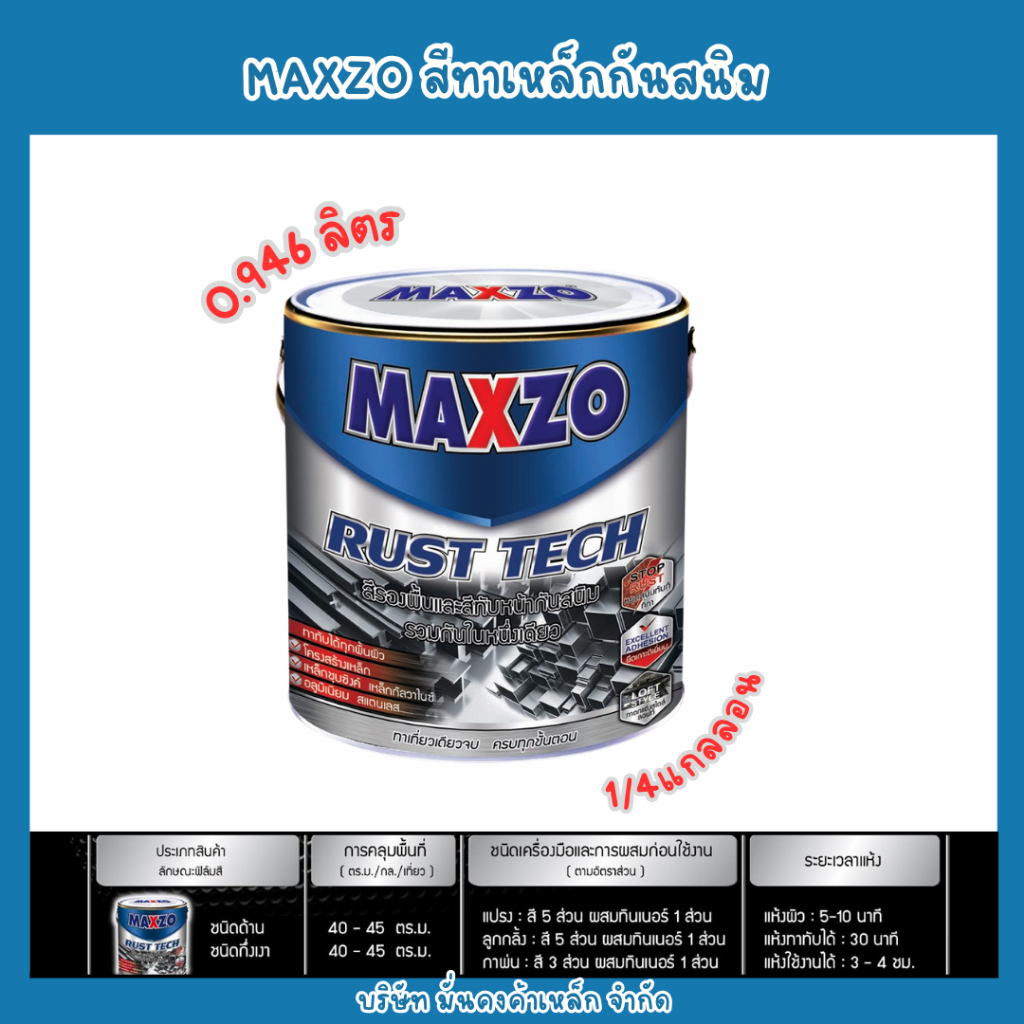 สีทาเหล็ก MAXZO กันสนิม 1/4 แกลลอน 0.946 ลิตร เฉดด้าน กระป๋องเล็ก