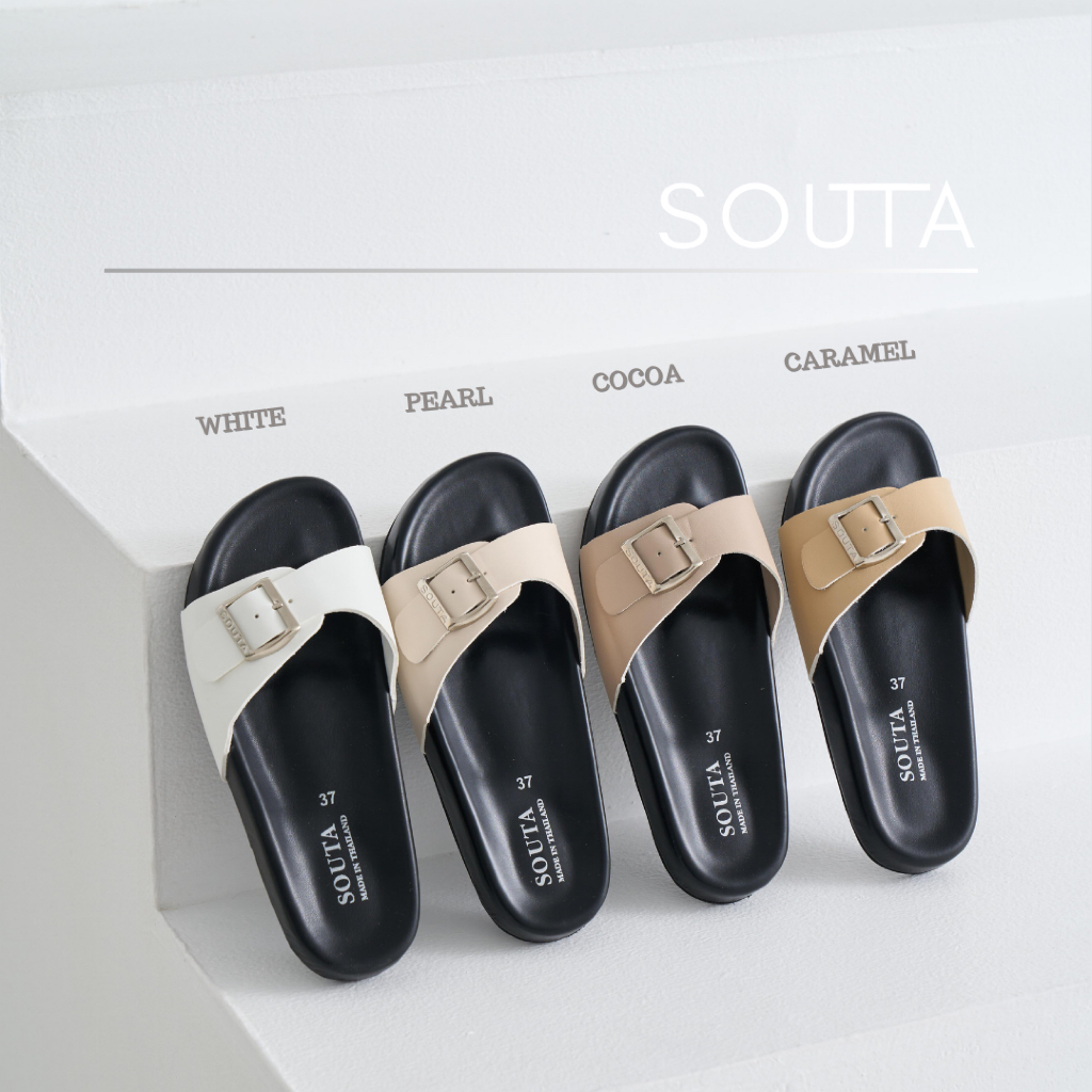 The Black Ribbon - Souta.shoes รองเท้าแตะแบบสวม พื้นนิ่ม รุ่นพื้นดำ
